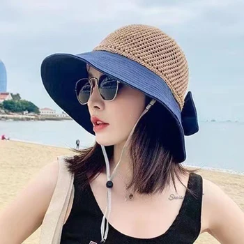 Femei Soare Pălărie Găleată Pălării de Primăvară-Vară Și Toamnă Respirabil Gol Împletit Pliabil Pălăria în aer liber, Plajă, Pălării Arc