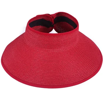 Femeile Exterior Parasolar Pălărie de Culoare Solidă Protecție UV Gol-Gol de Sus Paie Capac 2023 Vara Reglabil Simplu Casual, Palarii
