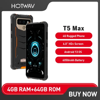 HOTWAV T5 Max Telefon Robust 6.0 Inch Ecran Smartphone-uri de 64GB 6050mAh Masiv Bateriei Android 13 OS MTK6761