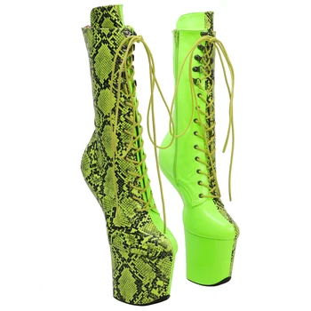 Leecabe Șarpe Verde PU Superioară Platforma Glezna Cizme Sexy Exotice heelless polul pantofi de dans
