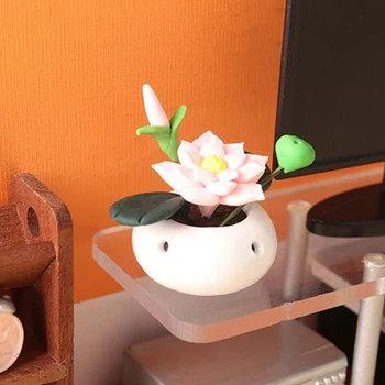 1 buc 1:12 casă de Păpuși în Miniatură Plantă de Ghiveci de Floare de Lotus Vas Bonsai Model Pentru Papusa Casa Decor de Gradina Copii Pretinde Juca Jucării