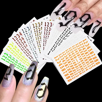 1 Foaie Arabe Numerele de Nail art Sticker 8*10 cm Holografic 0-9 Numărul 3D Unghii Decalcomanii de Aur, Argint Negru Manichiura Slider Decor