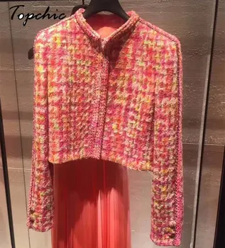 100% Lână & Amestecuri de Haine de Lux, Designeri de Înaltă Calitate de culoare Roz Sacou de Tweed pentru Femei 2023 Moda coreeană Jaqueta Feminina