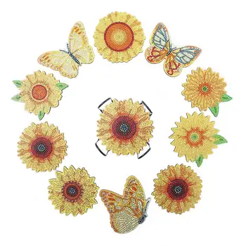 10buc Diy Diamant Pictat Coaster de Floarea-soarelui Fluture Diamant Pictura Ambarcațiuni Bea Cupa Perna Ornament Consumabile Pentru Incepatori