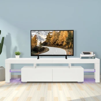 180x35x45CM TV Cabinet Stand Cu LED (Lumina Violet) Elegant Decor de uz Casnic, Alb[NE-Depot]