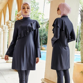 2023 3-Seturi De Piese Costum De Baie Femeile Musulmane Hijab Modest Islamic Swimwears Burkini Mujer Muslem Toată Acoperă-Up-Uri Cu Maneca Lunga Pentru Scăldat