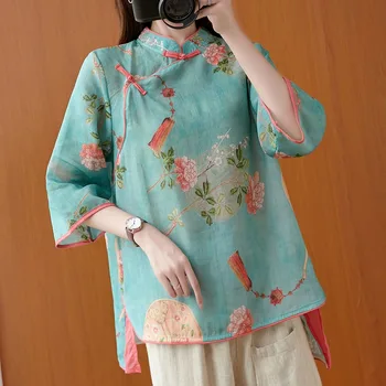 2023 Femeie Chineză Tradițională Îmbrăcăminte De Top Retro Flower Print Hanfu Top Femei, Topuri Elegante Oriental Tang Costum Chinezesc Bluza