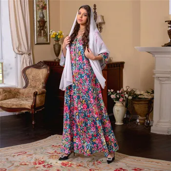2023 Print Floral Jalabiya Eid Mubarak Ramadan Rochie Musulman Femeile Dubai Turcia Caftan Îmbrăcăminte Islamic Marocan Halat De Partid Rochie