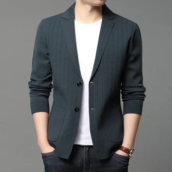 2023 Stil Nou Brand De Moda Casual Slim Fit Stripe Costum Clasic Pentru Bărbați Tricotate Cardigan Jacheta Coreean Sacou Haine Barbati Haine