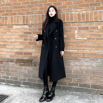 2023 toamna și iarna noua moda temperament poate potrivi versiunea coreeană liber mediu și lung, gros haină de lână femei trend