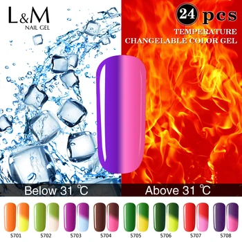 24 buc new sosire led uv gel constructor de unghii schimbările de temperatură culori gel de unghii lustruire kit (20 de culori+2 top coat+2 strat de bază)