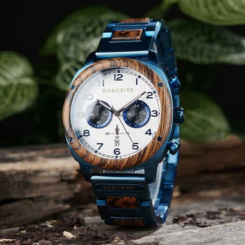 3AT Impermeabil reloj hombre Japoneză Cuarț Circulație din Lemn Ceas BOBOBIRD de Afaceri de Lux Gravate Ceasuri Cronograf