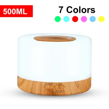 500ML Umidificator de Aer, Ulei Esențial Difuzor 7 Culori LED-uri de Cereale din Lemn, Umidificator de Aer, Filtru de Ceață Esențiale Aroma de Ulei Difuzor