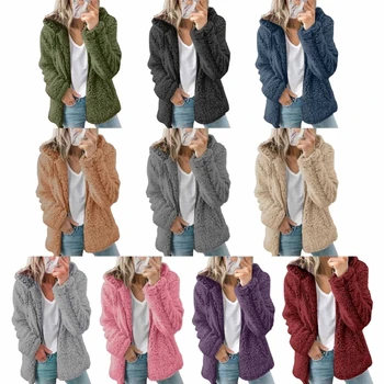 50JB Femei Supradimensionat Șerpași Jachete Fuzzy Fleece Hoodie Până Îmbrăcăminte Haina cu Buzunare Groase Cald Hoodie Coat