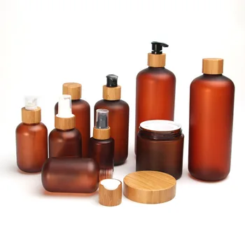 50Pcs 150G Cosmetice Mată Amber Borcan de Plastic Cu Bambus Capace Eco Friendly Sampon Natural Crema de Fata Containere
