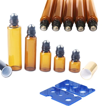 50Pcs Amber 1ml/2ml/3ml/5ml/10 ml din Sticlă Sticle cilindrice Cu din Oțel Inoxidabil, Bile cu Role Roll-on Recipiente Pentru uleiuri Esențiale