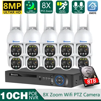 8MP HD Security 360 ° camera wifi 4K10CH NVR Impermeabil în aer liber Supraveghere Video Kit Acasă 8X Zoom CCTV cccam Două căi Audio set