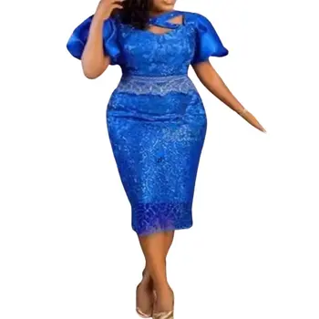 African Haine Femei 2023 Elegant Africane Rochii pentru Femei, Albastru, cu Maneci Scurte din Dantela Seara, Petrecerea de Nunta la Mijlocul lunii Vițel Lungime Rochie