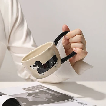 AhunderJiaz Nișă Stil de Design Ceramic Cana de Cafea cu Mâner Mare Câine Drăguț Cuplu Cana de uz Casnic Drinkware Set Fata Cadouri