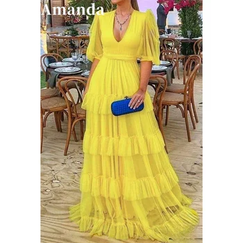 Amanda Maneci Scurte فساتين مناسبة رسمية Elegant a-line Rochie de Bal 2023 Etaj Lungime Multistrat Vestidos De Noche fără Mâneci
