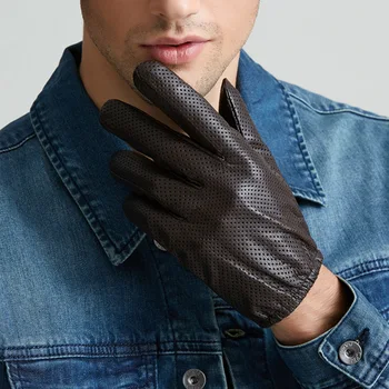 Autentice din Piele de Mănuși de Iarnă pentru Bărbați Touchscreen piele de Oaie Mănuși de Respirabil ochiurilor de Plasă de Conducere Auto Subțire Scurt Mănuși pentru Bărbați de M9003
