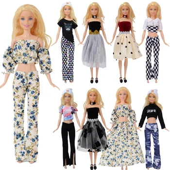 Barbie Papusa Haine 1Set Noua Moda Tricou + Pantaloni Rochie Potrivita Pentru 11.8 inch Papusa Haine Casual Fată Cadou Jucarii Copii