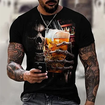 Bărbați T-Shirt Pentru Bărbați Îmbrăcăminte de Craniu Grafic de Groază 3D Imprimate Topuri de Vara cu Maneci Scurte Moda Casual Supradimensionate Tricouri Tricou Strada