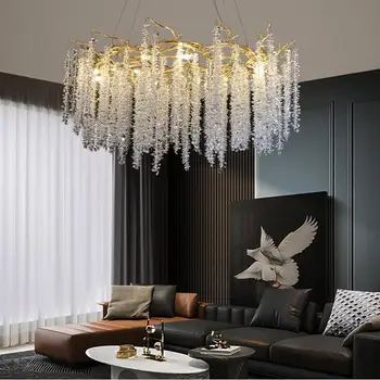 Candelabre de iluminat cu Led-uri Lampă de Pandantiv Inel Modern de ramură crystal Villa living decor de aur designer francez cristal de prindere