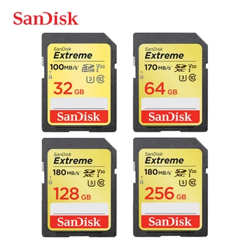 Card de Memorie SanDisk Extreme Card SD 4K UHD 32GB SDHC 64GB 128GB SDXC 256GB C10 U3 V30 până la 180M/s Pentru 1080p 3D Full HD Camera