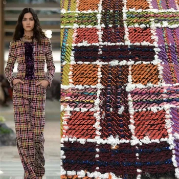 Carouri colorate Material Tweed Clasic de Brand C Familie de Toamnă High-end Personalizate Îmbrăcăminte Îmbrăcăminte exterioară Fusta Tweed Quilting Tesatura