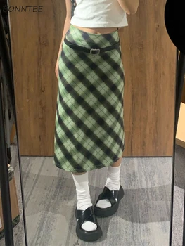 Carouri verde Fuste Femei Vintage Midi Stil Preppy Hotsweet Chic coreea Moda All-meci de Vară Temperament Colegiul Harajuku