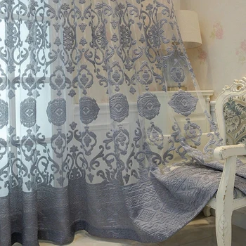 Chinezii de Lux Gri Carbune Pur Perdele pentru Dormitor Floral Jacquard Voile Texturate Balcon, Terasă Tratament Draperii
