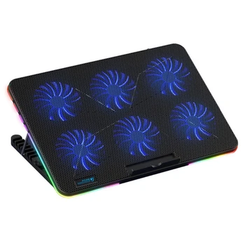 Coolcold RGB Laptop de Gaming Cooler 10-17 Inch Șase Ventilator de Răcire Suport Cu Ecran cu Led-uri Notebook Cool Stand Două Porturi USB P8DC