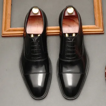Design Italian Barbati Pantofi Oxford Lace Up Shoe Black Cafea Mens Pantofi Rochie Office De Afaceri De Mireasa Piele Naturala Pantofi Barbati