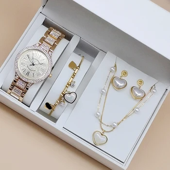 Diamant Femei Cuarț Ceasuri de Lux Doamnelor Ceasuri de mână de Brand de Top Stras Femei Brățară Colier Cercei Set Cu Cutie