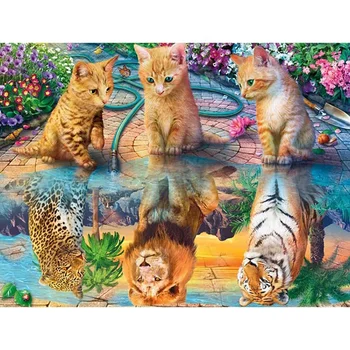 DIY 5D Diamant Pictura Tigrul Si Pisica Broderie Cusatura Cruce Arta de Perete Decor Acasă