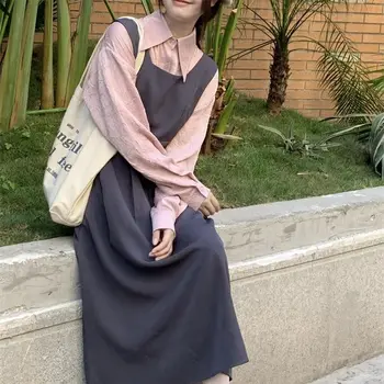 Dulce Japonez Noua Academie Stil Bluza Vrac Mici Proaspete Super Nemuritor Curea Rochie Set pentru Femei