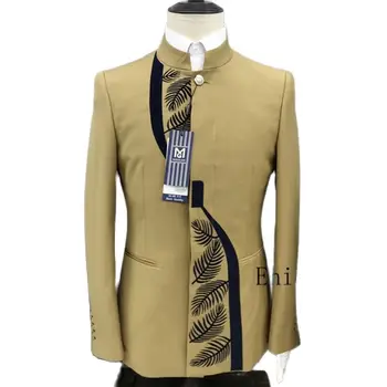 Ehioe 2023 Noi de Moda Casual Barbati Boutique Chineză Stand Guler Tunica Design Costum 2 Piese( Sacou Pantaloni )