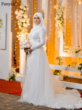Elegant Hijab Musulman Rochii de Mireasa Dantela Robe De Mariée 2022 Plin Mâneci Sirenă Rochie de Mireasa Lunga, Rochii de Mireasa cu Trenul