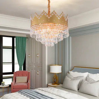 European stil francez candelabru de aur creative cristal living candelabru din sufragerie, dormitor coroana rotunda cristal lampă cu LED-uri