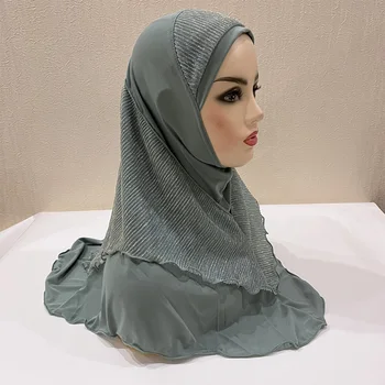 Fată Elegant de Cristal de cânepă, mătase de aur mozaic frizură pălărie eșarfă Musulmane Hijab-O singură Bucată 65*60cm Femeie Headwrap Văl 8-15Y