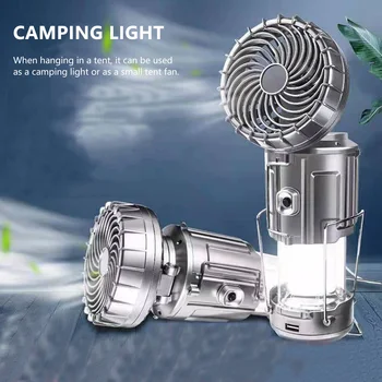Felinar Camping Cu Fan Cort Lampă Solar Lanterna Reincarcabila Pliabil Felinar Portabil Ventilator Rezistent La Apa De Urgență Power Bank