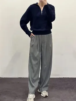 Femeile 2023 Nouă Modă Plisate decor amestec de lână Pantaloni Casual Vintage Talie Înaltă, Buzunare Laterale cu Fermoar Femei Pantaloni Mujer