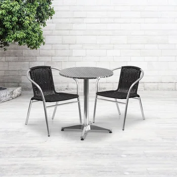 Flash Mobilier Comercial din Aluminiu si Negru Rattan Interior-Exterior, Restaurant Stiva Scaun în aer liber, scaun scaun de grădină