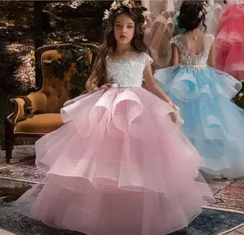 Flori Fete Dress Coase Margele Aplicatiile De Dantela Găzduit De Performanță Ziua Costum Domnisoara De Onoare Petrecere Copii Princess Rochii