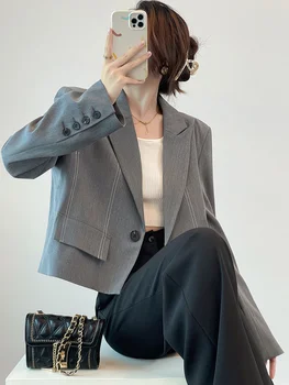 Franceză Primavara-Vara Blazer Coat pentru Femei de Moda Temperament Maneca Scurta Casual, Vrac Top Versatil Solid Blazer Tendință 2023