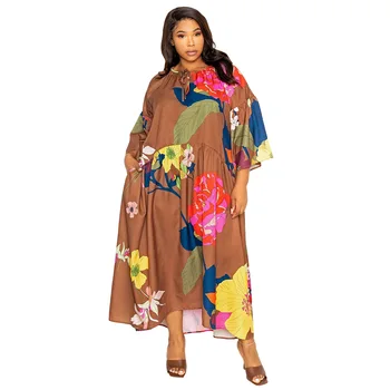 Haine Africane Femei Rochie Maneca Jumătate O Gât Vrac Boubou Vara Noua Moda Print Floral Dashiki Mult Africane Rochie Maxi 2023