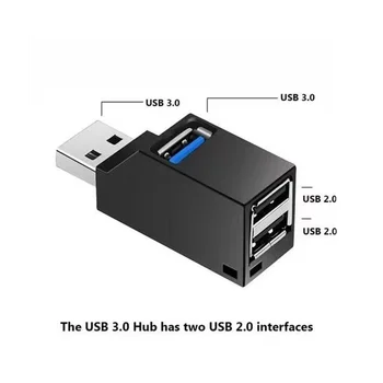 HUB USB 3.0 Adapter Extender Mini Splitter Box 3 Porturi pentru PC, Laptop, Telefon Mobil de Mare Viteza U Disc Reader,Alb