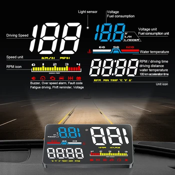 HUD D5000 OBD2 Head Up Display Auto Vitezometru, Tahometru Parbriz Projetor Depășirii Alarmă cu LED-uri de Accesorii Electronice Auto