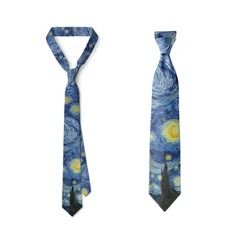 Idei noi Pictură în Ulei Cravată Pentru Bărbați Stele, Noapte cu Lună Retro Distractiv 8cm Largă de Cravata Slim Accesorii de zi cu Zi Purta Petrecere de Nunta Cadou